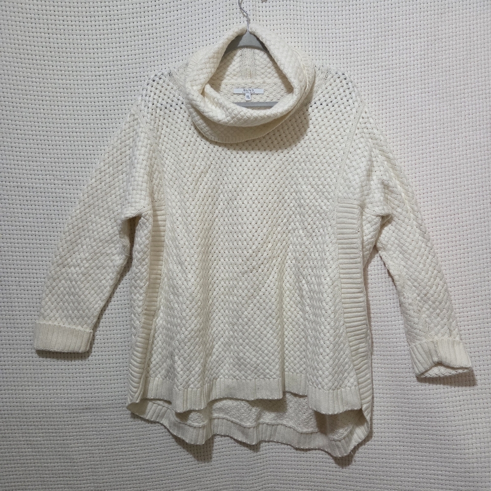 Alfred Sung XXL Cream Turtleneck Weave Knit Sweater